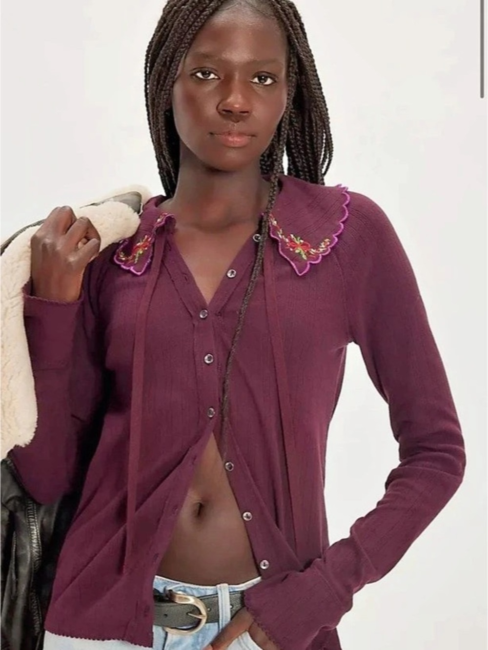 New! Free People Juniper Long Sleeve Embroidered Collar Blouse Small